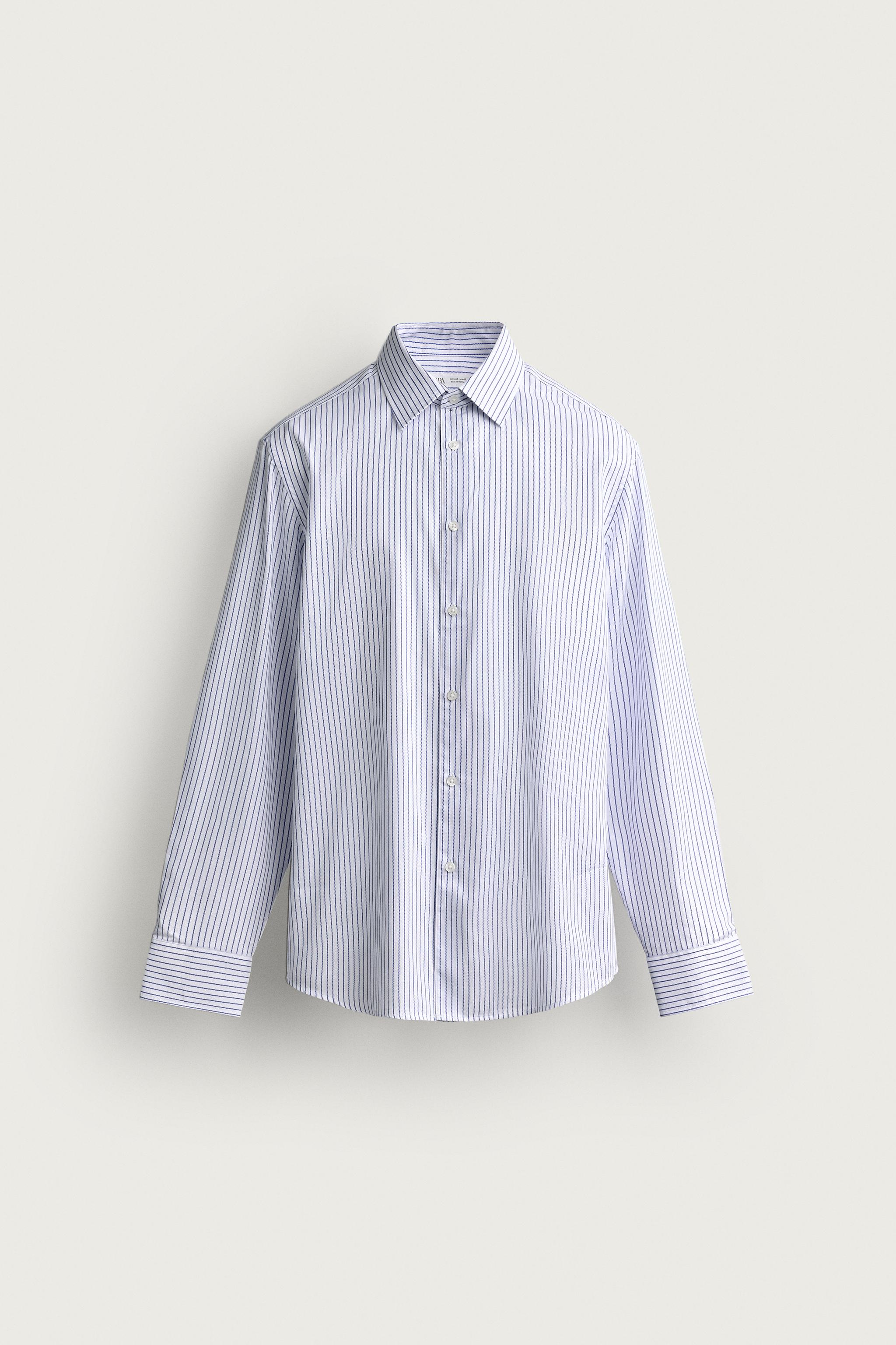 EASY CARE TEXTURED SHIRT — White / Navy