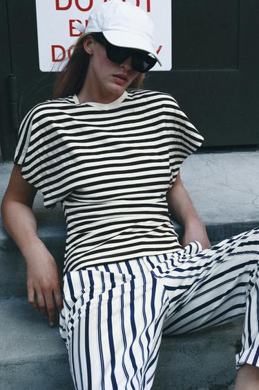 WIDE SLEEVE STRIPED T-SHIRT — Brown Stripes 2