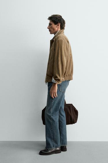 BLOUSON EN CUIR DAIM - Vert olive de Zara - Image 3