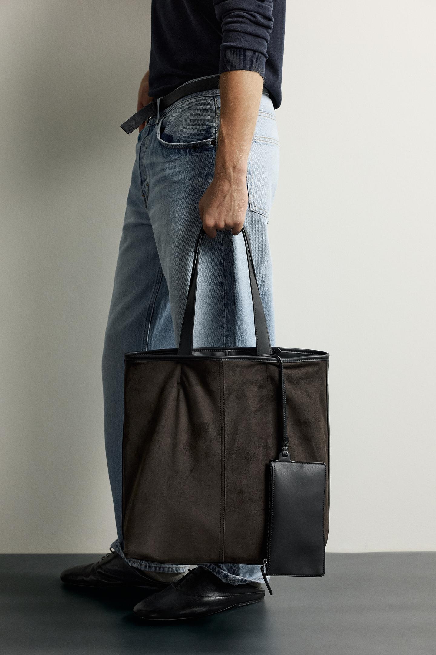 Мужская сумка Zara Reversible Shopper, цвет: Чёрный — фото 3