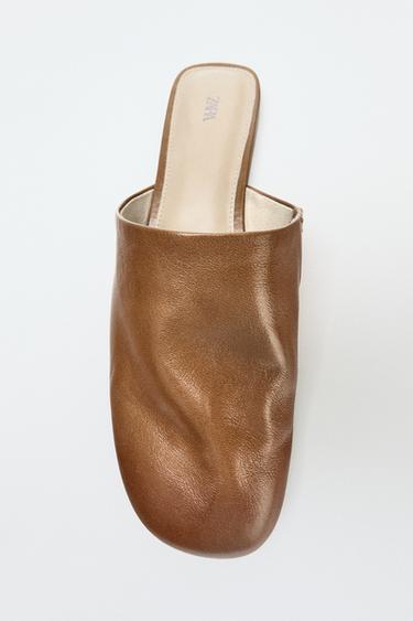 Zara LEATHER SLINGBACK SHOES - Brown