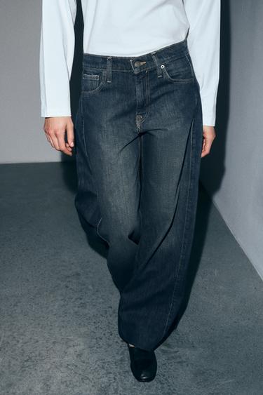 JEANS ZW COLLECTION WIDE LEG TIRO MEDIO SIDE PLEATED - Azul de Zara