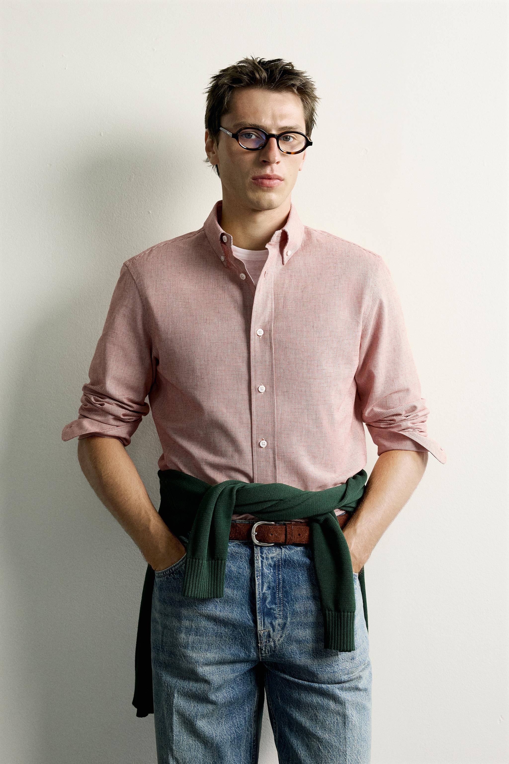 HOUNDSTOOTH REGULAR FIT SHIRT — White / Red
