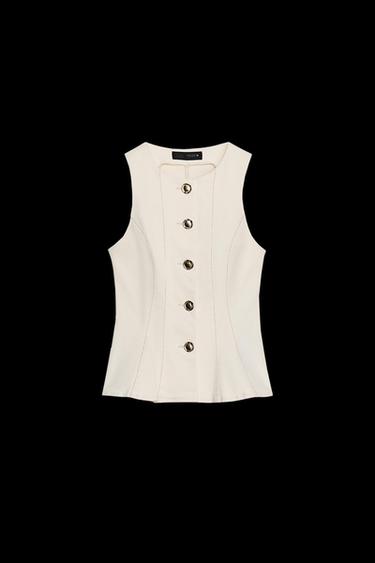 TOPSTITCHED PEPLUM WAISTCOAT - Ecru by Zara - Image 0