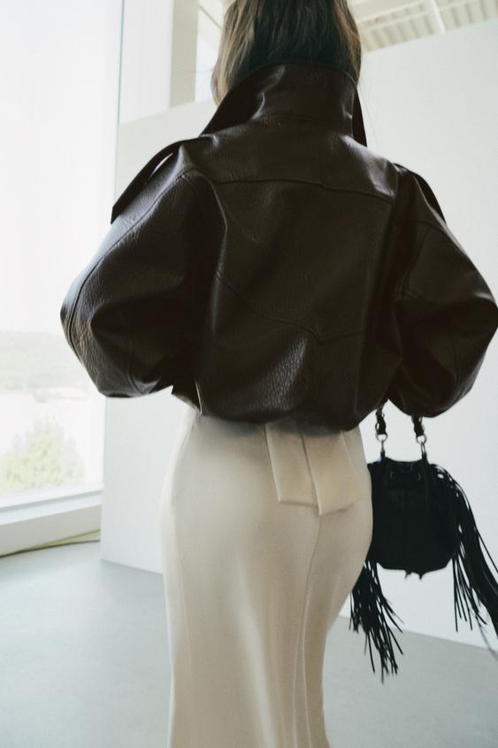 LEATHER EFFECT BIKER JACKET - Brown by Zara - Image 2