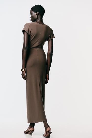 DRAPED DRESS WITH HARDWARE - Brown by Zara - Image 4