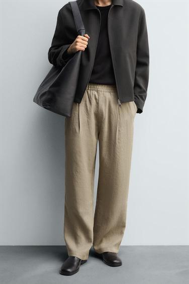 FLOWING PLEATED TROUSERS - camel by Zara