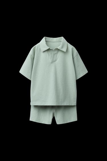 Zara SOLID POLO AND BERMUDA JOGGING SET - Green - Image 0