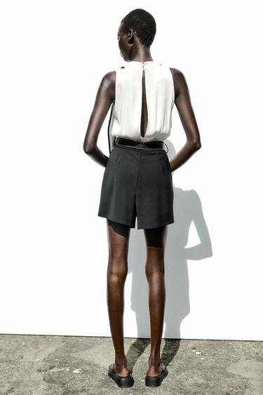 CONTRAST BELTED SHORTS JUMPSUIT - Black / White by Zara - Image 4