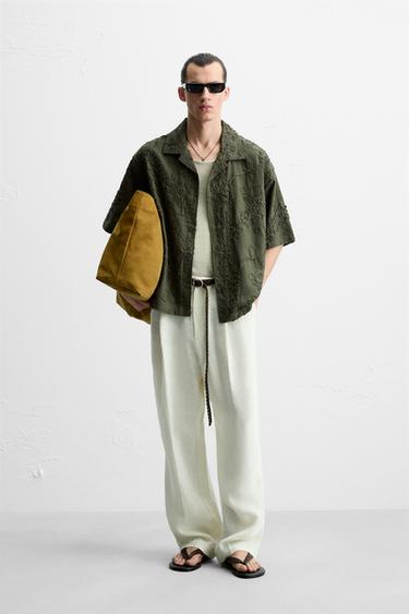 FLORAL TEXTURED SHIRT - Dark khaki by Zara - Image 0