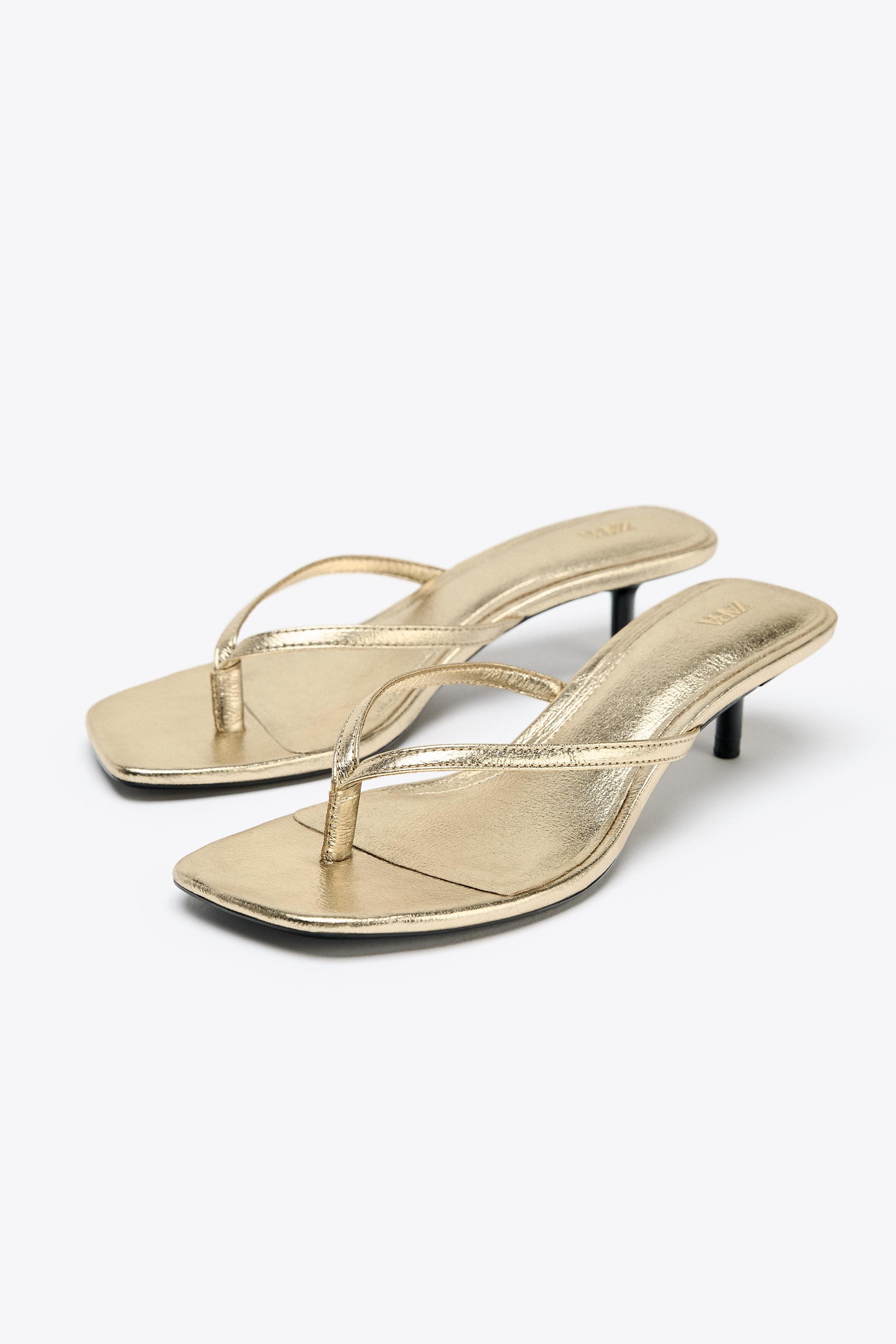 メタリック キトゥンヒールサンダル - ゴールド | ZARA Japan / 日本