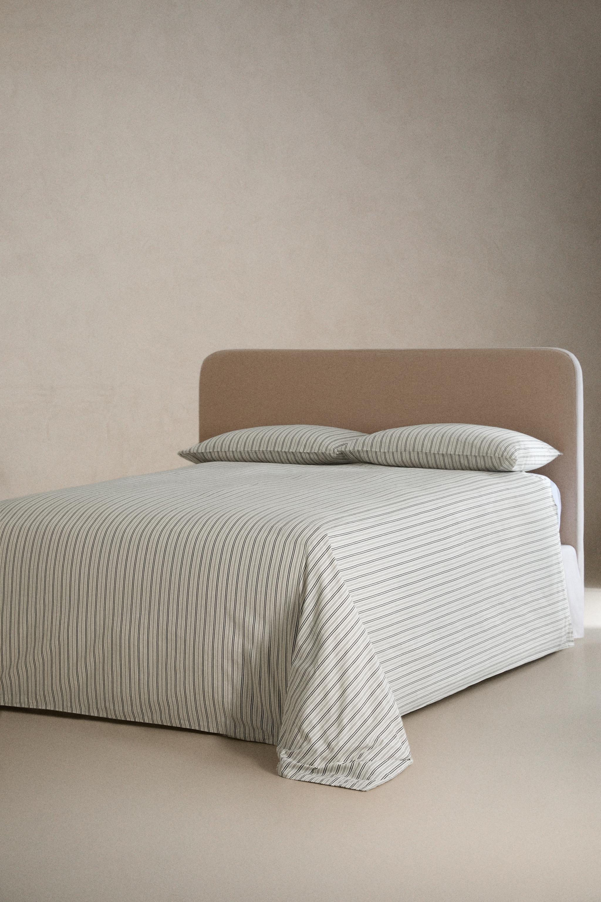 STRIPED PERCALE DUVET COVER — MIDNIGHT BLUE