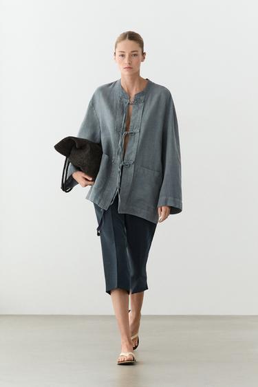 Kimono en 100 % lin à nouer - Bleu de Zara - Image 0