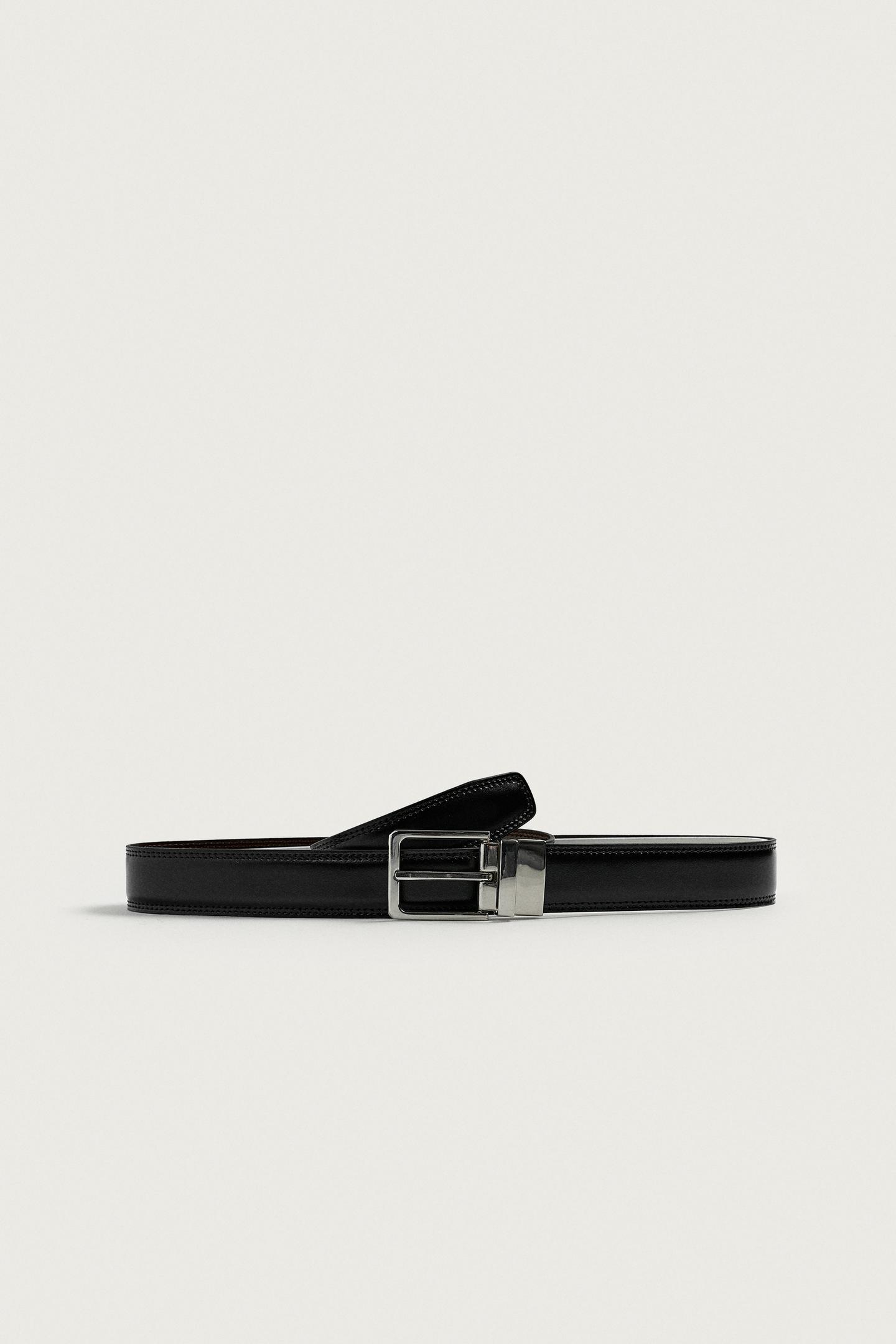 Мужской ремень Zara Reversible Leather Belt, цвет: Чёрный — фото 3