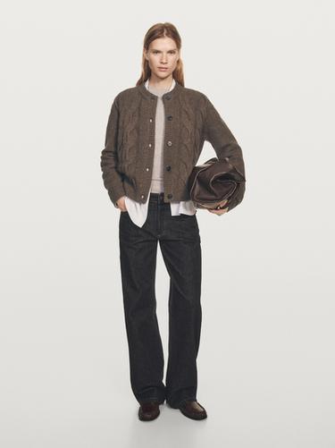 Zara Wool blend cable-knit cardigan - Stone