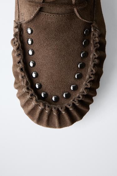 BOTTINES EN CUIR BASSES À FRANGES - Marron de Zara - Image 5