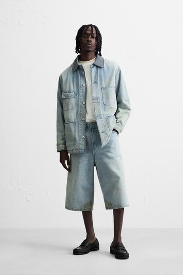 VINTAGE EFFECT BAGGY FIT DENIM BERMUDA SHORTS - Light blue by Zara - Image 0