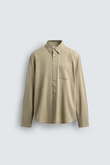 REGULAR FIT LYOCELL/COTTON SHIRT - Greenish by Zara