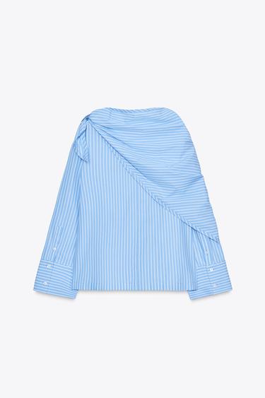 STRIPED SHIRT WITH MULTI-POSITION SCARF ZW COLLECTION - White / Sky blue by Zara - Image 10
