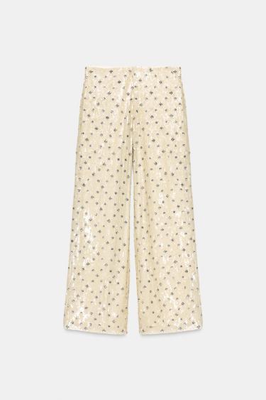 PANTALÓN LENTEJUELAS - Crudo de Zara
