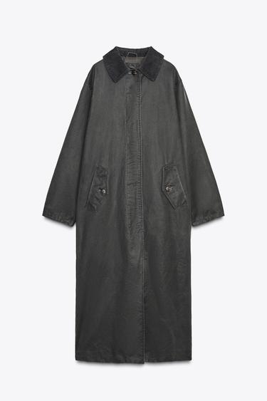 WAXED TRENCH COAT WITH CORDUROY COLLAR - Anthracite grey by Zara