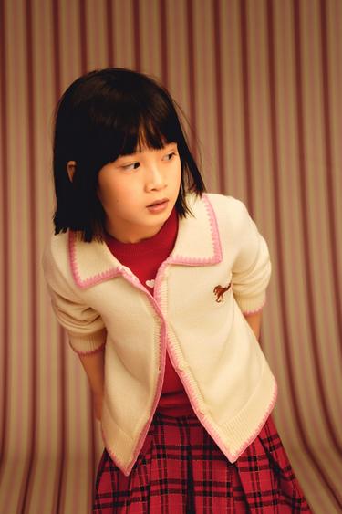 Zara 刺繡馬匹針織開襟衫 - 裸色 / 米色