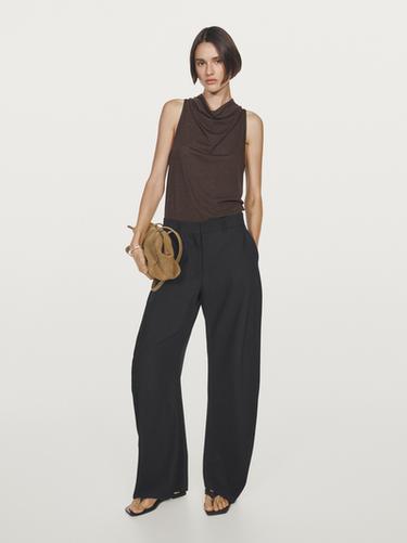 Zara Sleeveless top with draped neckline - Dark brown