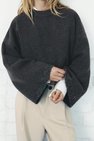JERSEY CROP PUNTO - Gris de Zara