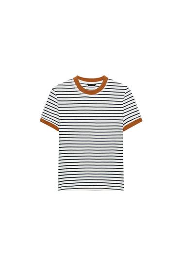 CAMISETA RAYAS MANGA CORTA - Crudo / Marino de Zara