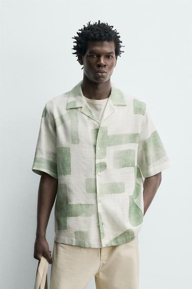 ABSTRACT PRINT FLOWING SHIRT - Greens by Zara