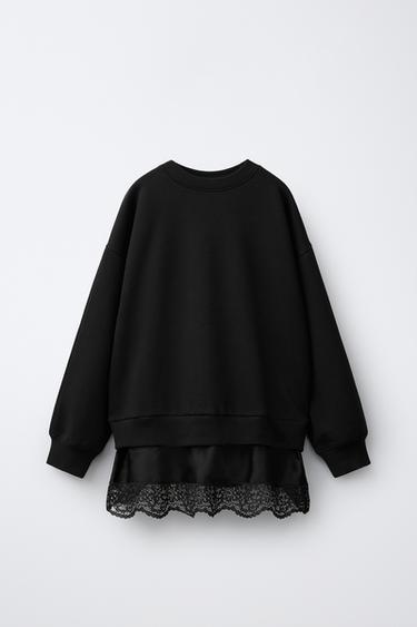 SUDADERA COMBINADA ENCAJE - Negro de Zara