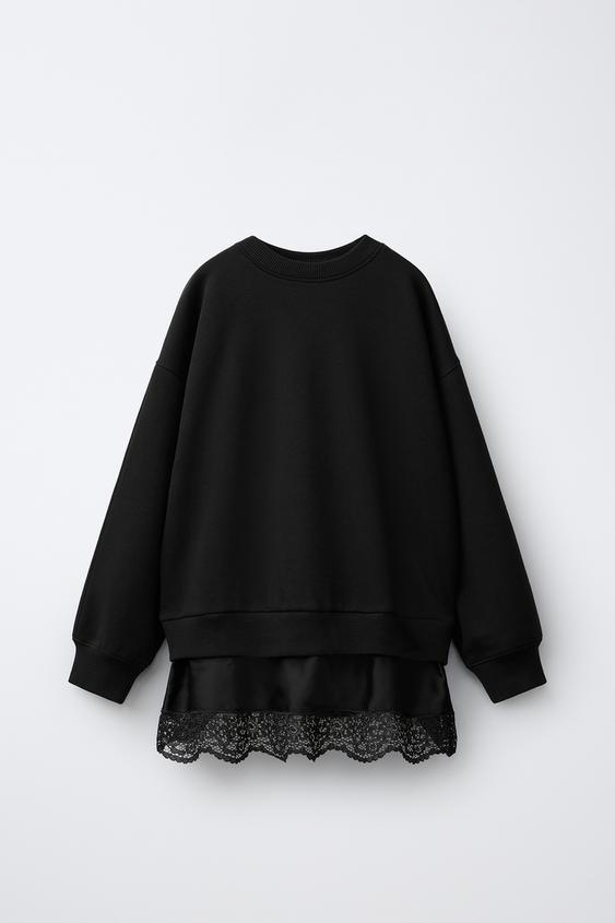 MOLETOM COMBINADO COM RENDA - Preto da Zara - Imagem 0