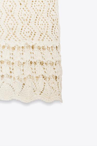 SHORT SLEEVE POINTELLE KNIT TOP - Ecru by Zara - Image 8