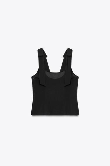 STRETCH TOP WITH BOWS - Black by Zara - Image 5