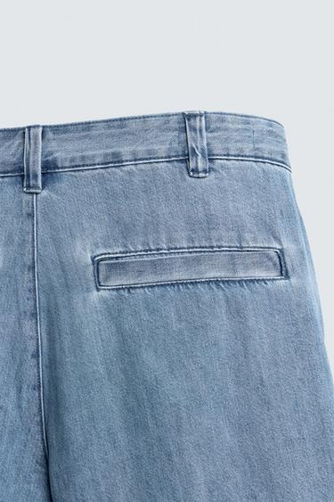 BERMUDA DENIM COUPE DÉCONTRACTÉE PLIS - Bleu clair de Zara - Image 8