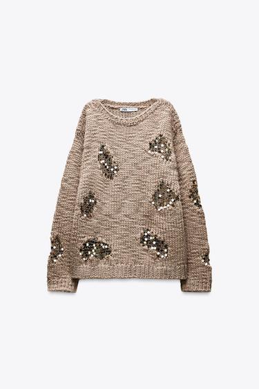 SEQUIN KNIT SWEATER - Mink by Zara - Image 4