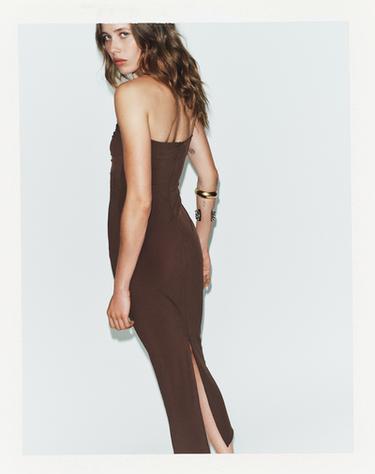 STRAPLESS DRESS - Brown by Zara