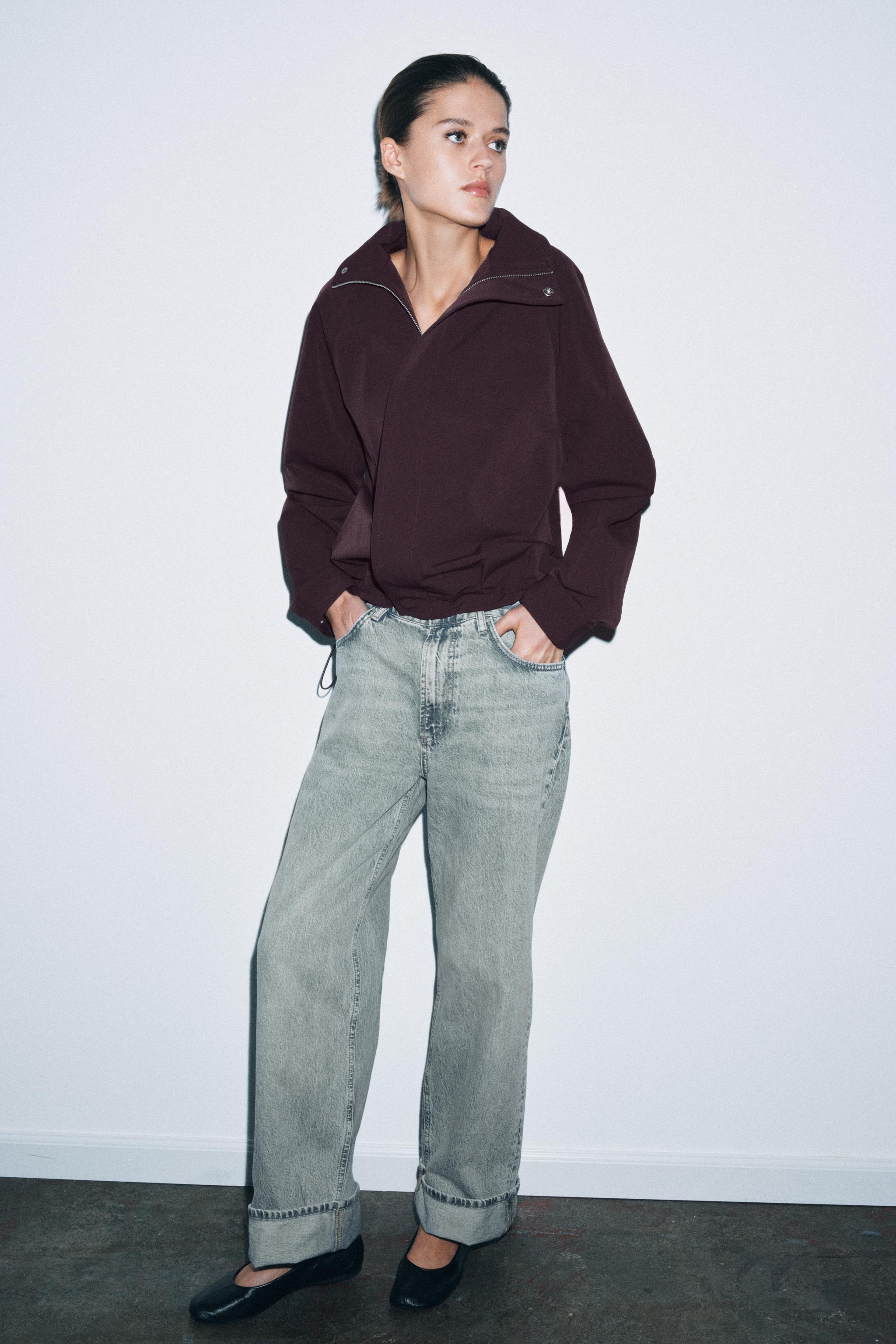 OVERSIZED ZIPPER BOMBER JACKET - Chocolate | ZARA United States