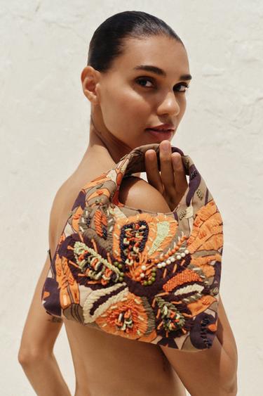 MULTICOLOURED BEADED BAG - Orange by Zara