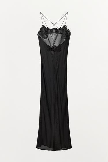 ROBE MIDI EN GEORGETTE BRODÉE - Noir de Zara - Image 4