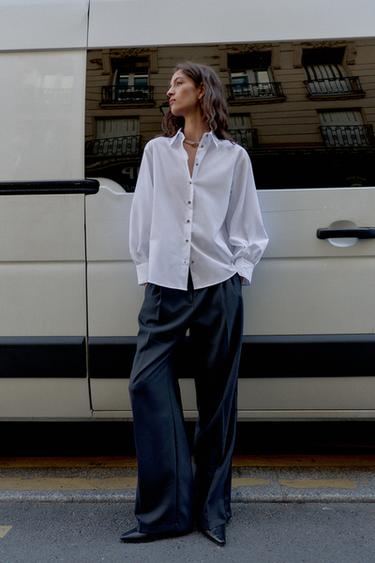 CHEMISE EN POPELINE À BOUTONS EN CONTRASTE - Blanc de Zara - Image 2