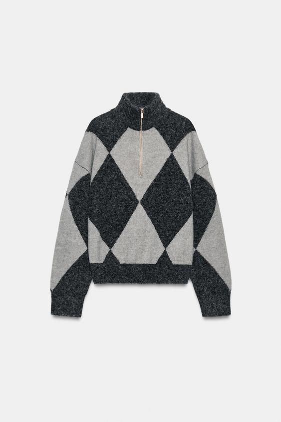 PULL EN MAILLE À LOSANGES - Gris de Zara - Image 5