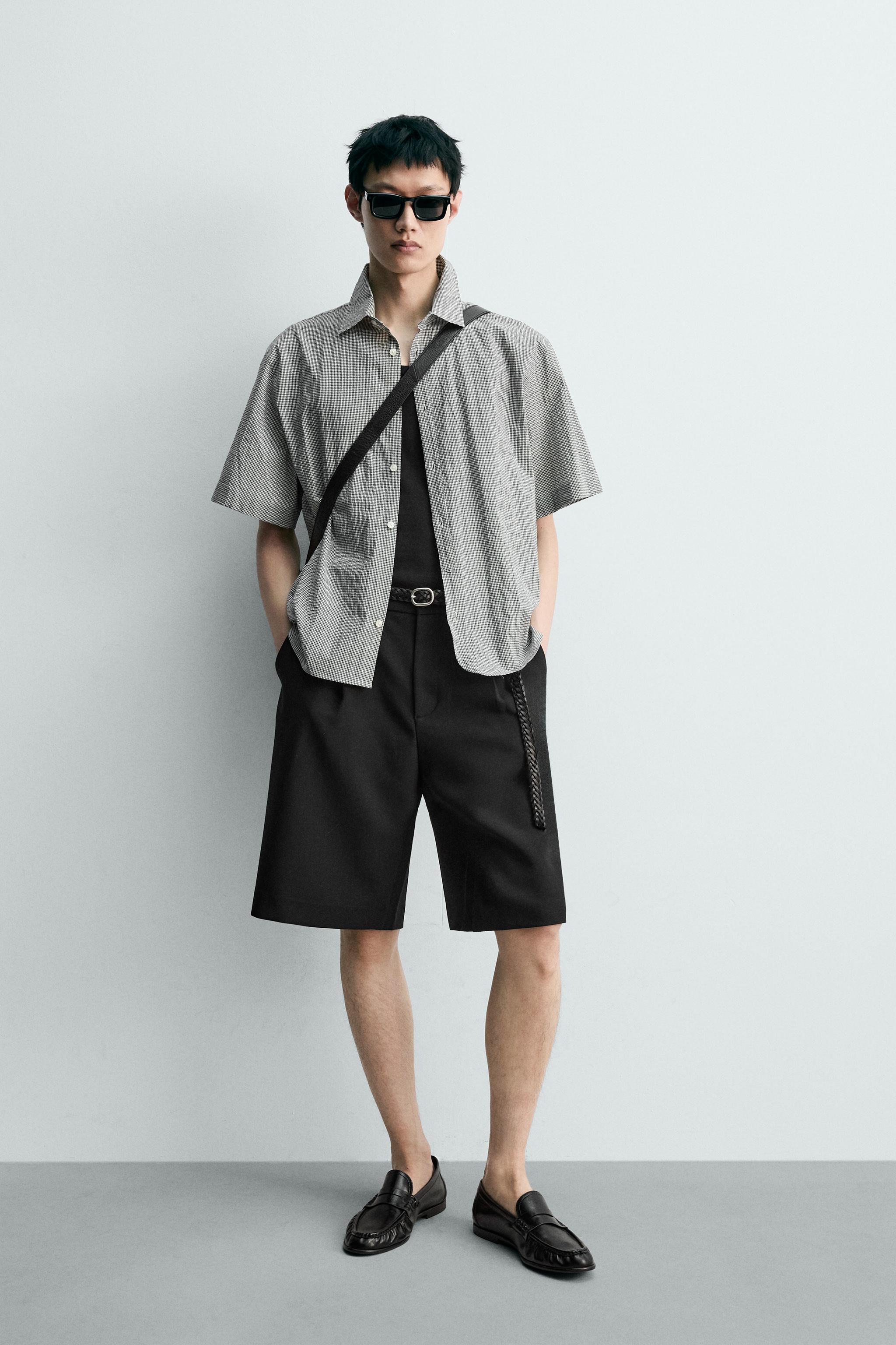 レギュラーフィットチェック柄シャツ - ホワイト/ブラック | ZARA