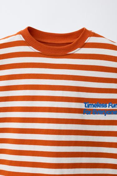 T-SHIRT À RAYURES AVEC INSCRIPTION - blanc-orange de Zara - Image 2