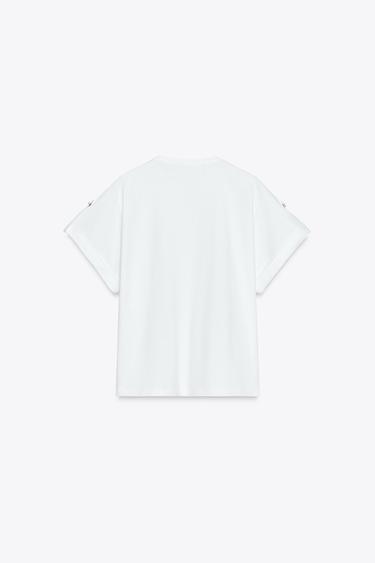 BUTTON TAB T-SHIRT - White by Zara - Image 5