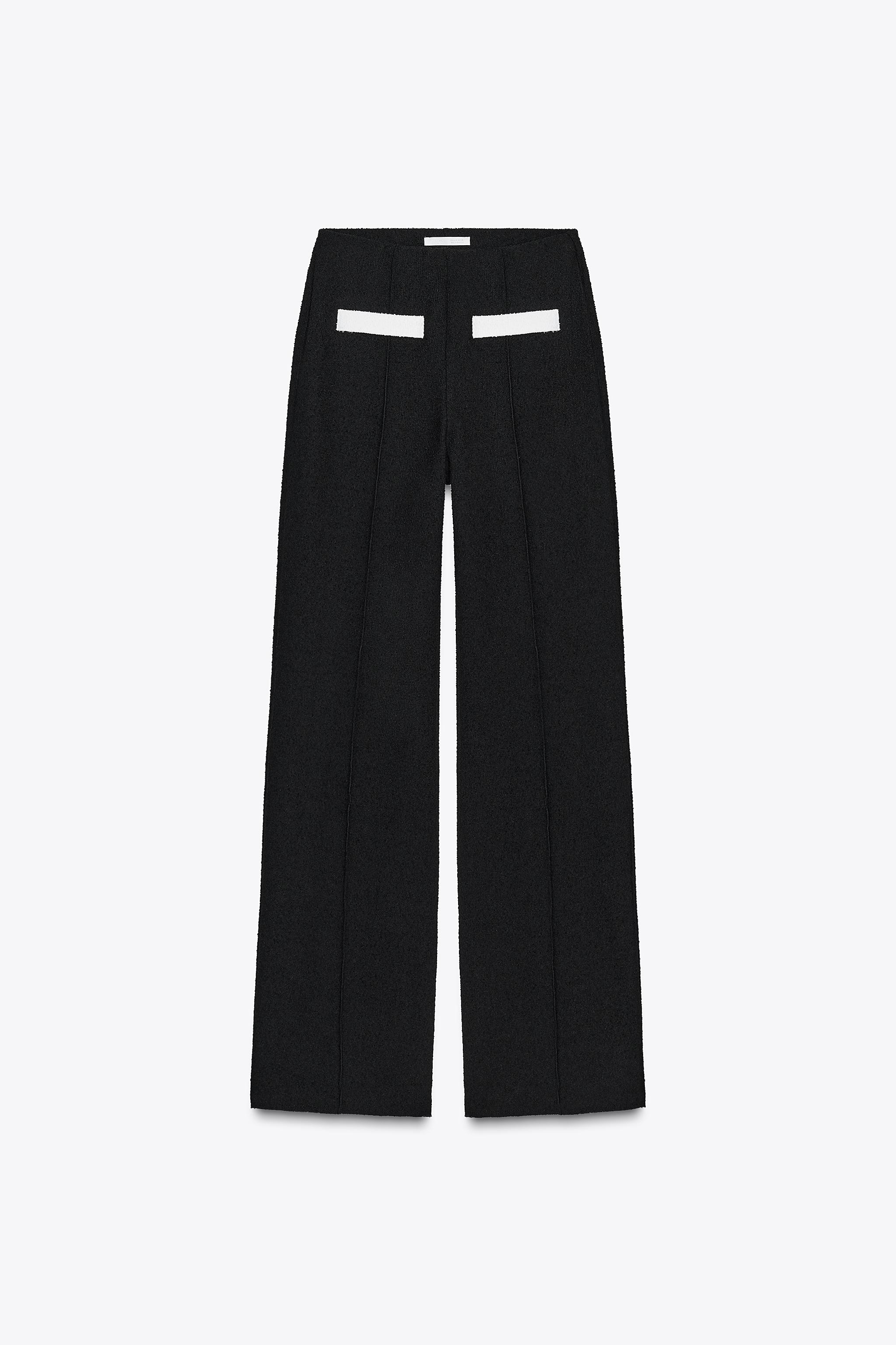 CONTRAST BOUCLÉ PANTS - Black / White | ZARA United States