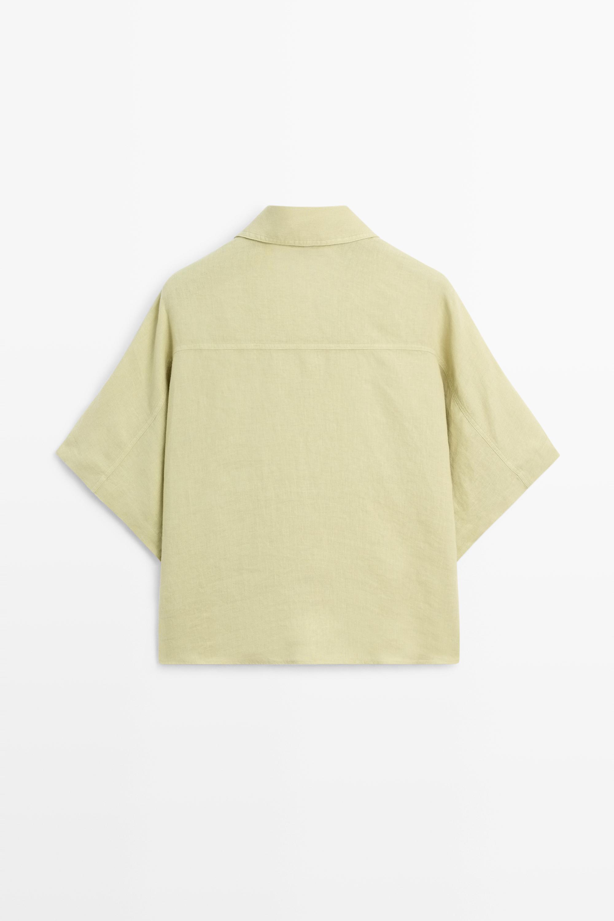 Chemise manches courtes lin à boutons-pression