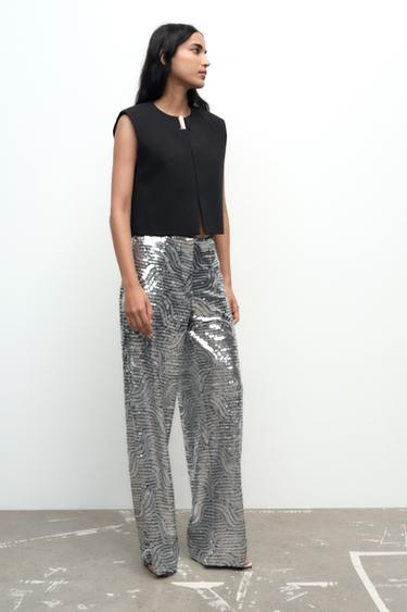 SEQUINNED WIDE-LEG TROUSERS - Silver by Zara - Image 0