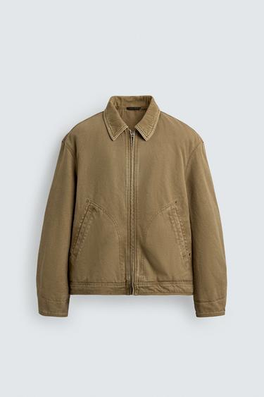 Zara 拼接領絎縫外套 - 米色