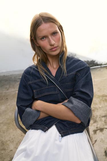 Z1975 HIGH NECK DENIM BOMBER JACKET - Blue by Zara - Image 7